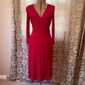 LOFT Red Faux Wrap Fitted Dress, Size 6